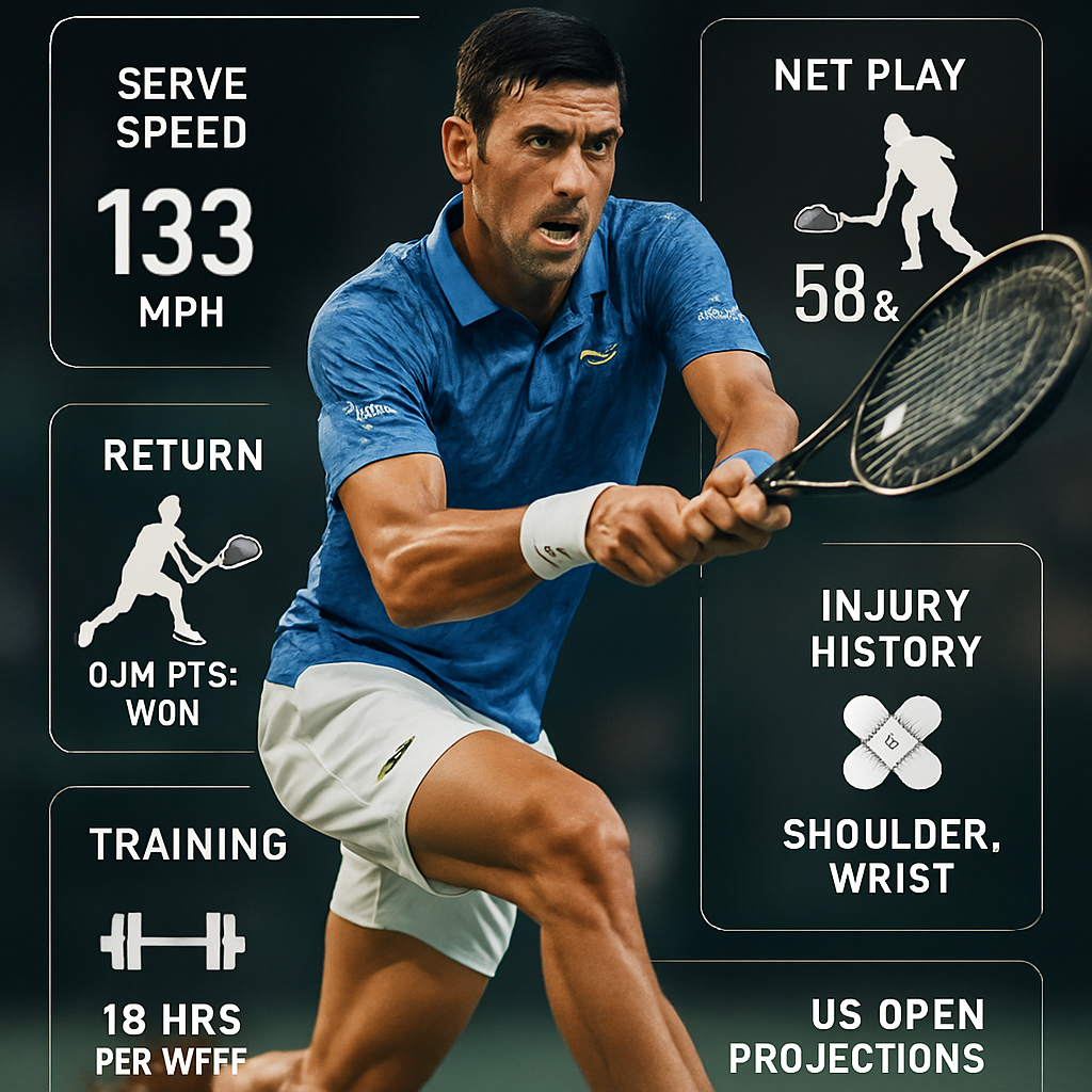 Create a clean and modern digital poster that presents Novak Djokovics performance insights and