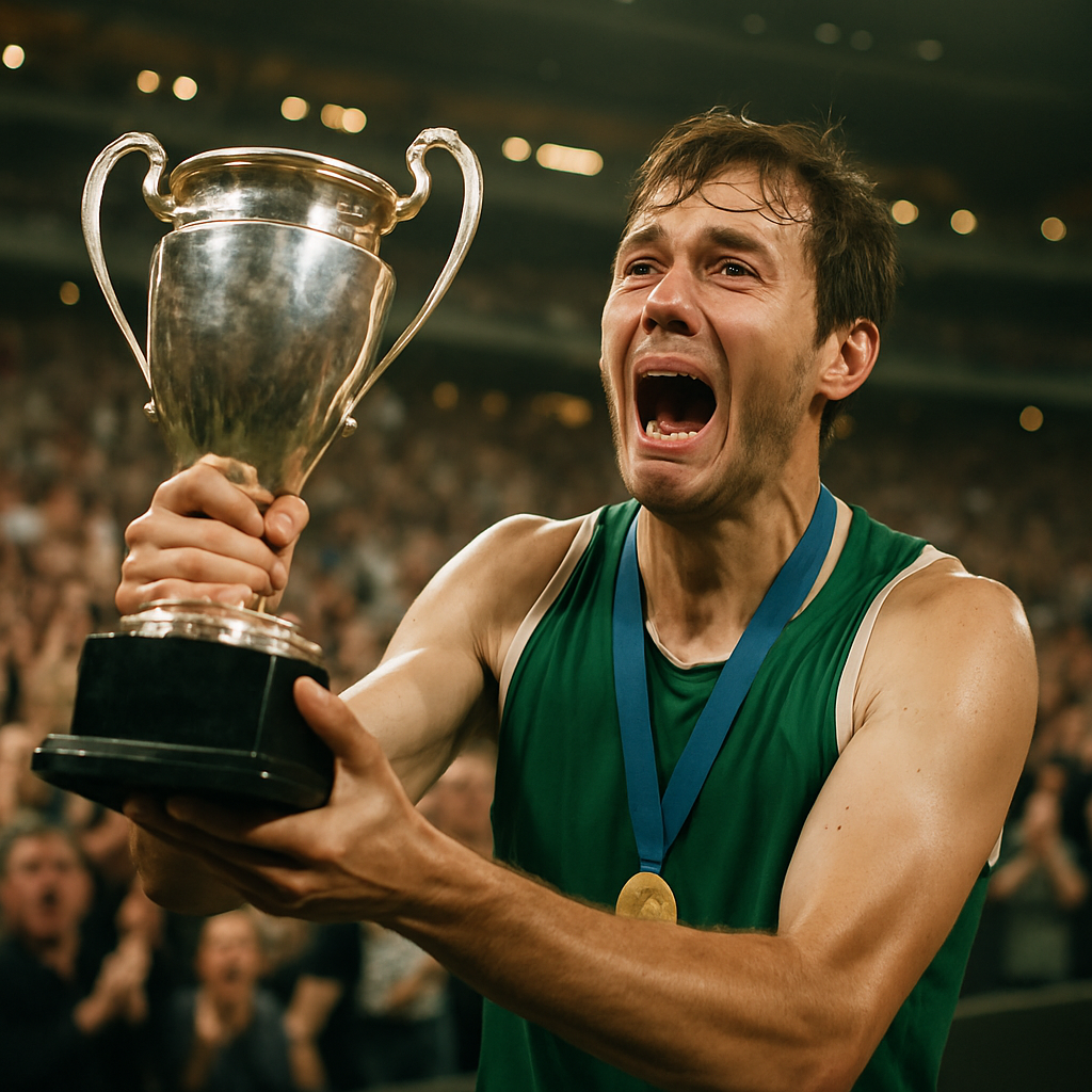 An inspiring snapshot of an athlete celebrating a surprising win, symbolizing determination and unexpected