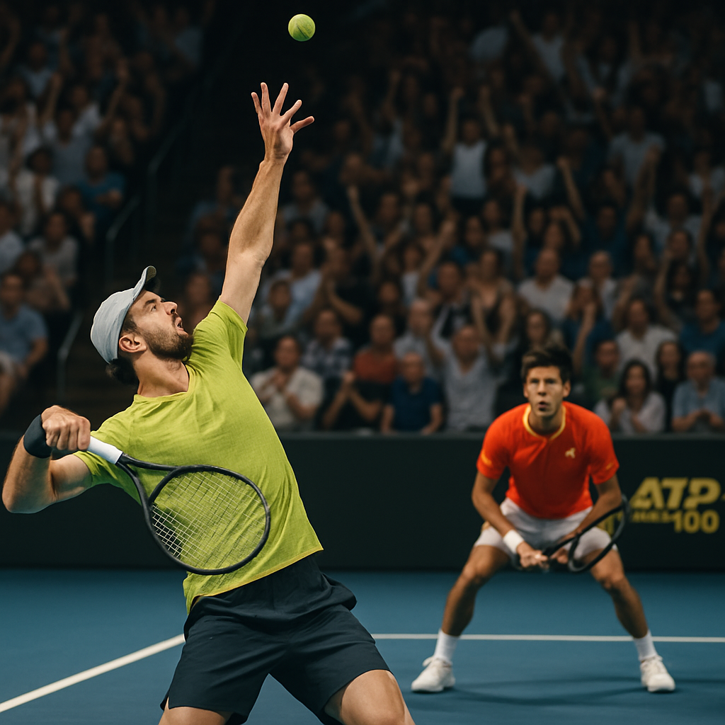 An image capturing a key moment in a tennis match at the Masters 1000